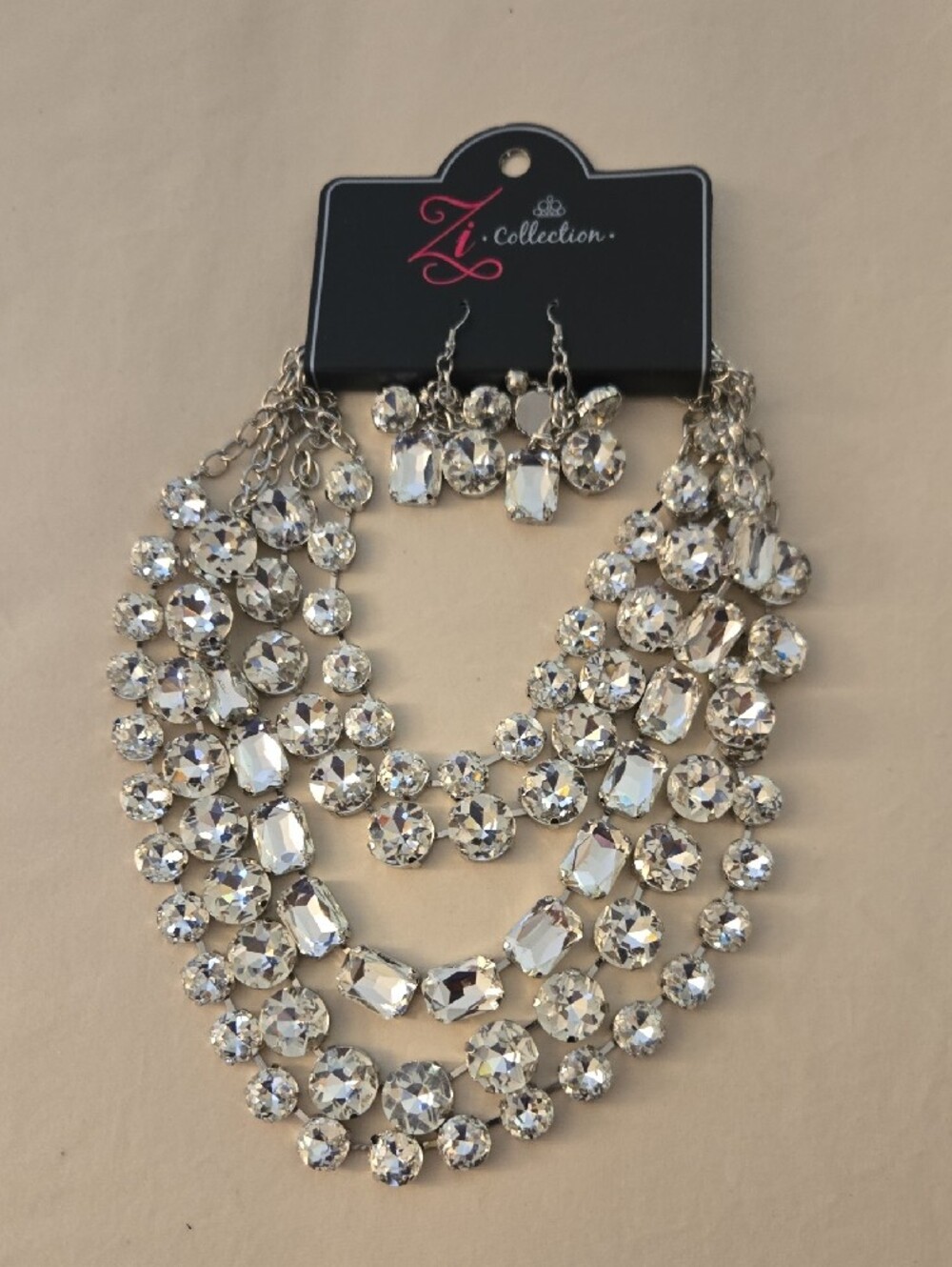 ZI Collection Crystal Statement Multi-Strand Necklace - Clear - Picture 2 of 3